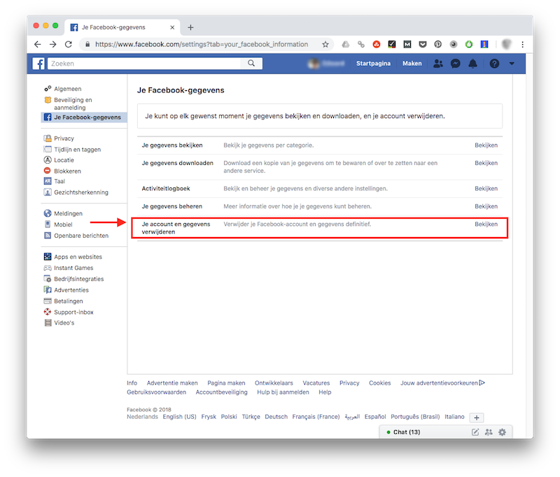 Facebook account en gegevens verwijderen