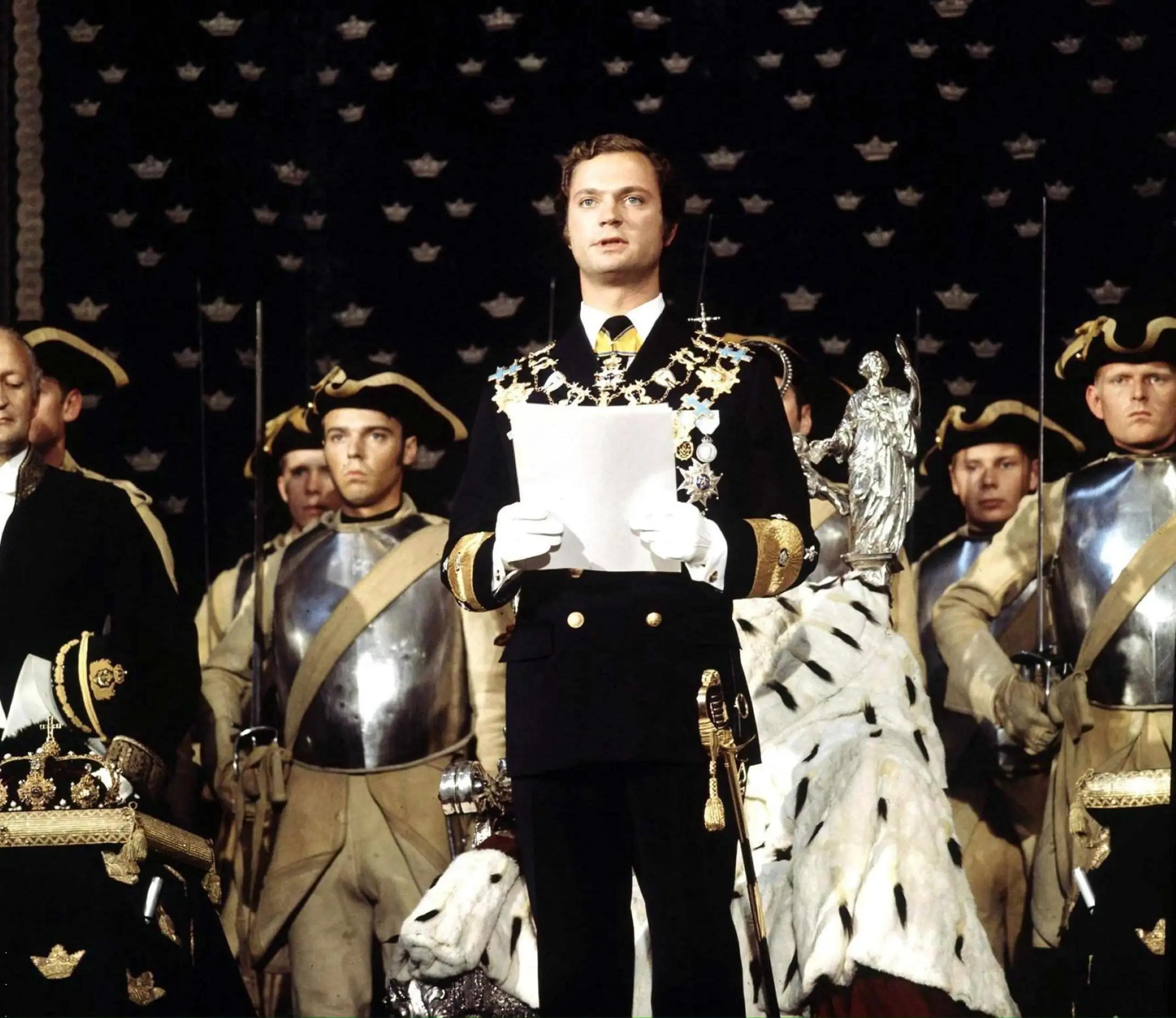 Koning Carl Gustaf bij zijn inhuldiging in 1973.